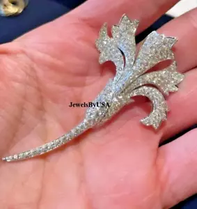 FREE GIFT Real Moissanite Women's "Lily Flower" Party Wear Brooch Pin 925 Silver - Picture 1 of 7