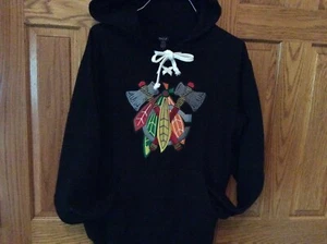 CHICAGO BLACKHAWK HOODIE FEATHERS & TOMHAWKS EMBROIDERED New ENZA SIZE SMALL - Picture 1 of 4