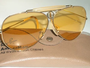 1960s VINTAGE B&L RAY-BAN ALL-WEATHER AMBERMATIC SHOOTER AVIATOR SUNGLASSES MINT - Picture 1 of 8