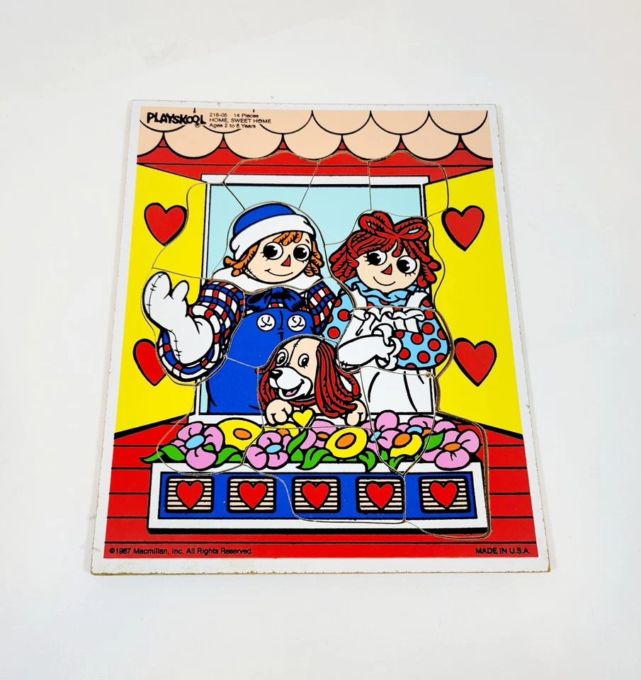Vtg 1987 PUZZLES Playskool 14 Pcs. WOOD Tray  "Home Sweet Home"  Raggedy Ann  EX - Image 1 of 4