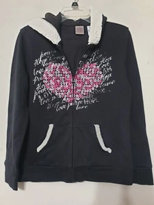 NWT Canyon River Girls Hooded Jacket Full Zip Fur Love Peace L 14 1/2-16 1/2 - Picture 1 of 6
