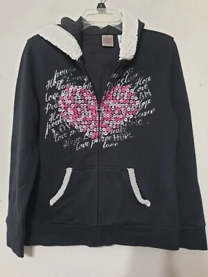 NWT Canyon River Girls Hooded Jacket Full Zip Fur Love Peace L 14 1/2-16 1/2 - Image 1 of 4