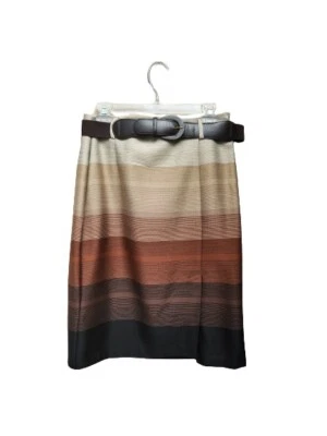Falda a Rayas Rectas Roz & Ali TALLA 14 Tonos Tierra Cinturón Frontal Abertura Marrón Tostado Foto 1 de 4