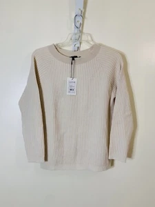 Theory Oversized Rib cashmere jacquard pullover sweater ivory sugar NWT S $475 - Picture 1 of 7