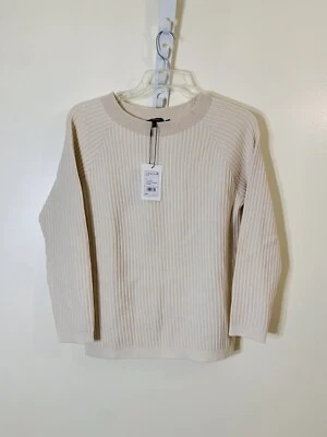 Suéter pulôver jacquard Theory Oversized Rib cashmere açúcar marfim novo com etiquetas P $475 - Imagem 1 de 4