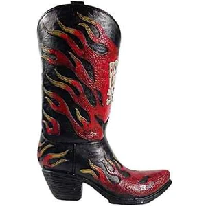 Urbalabs Western Cowboy Boot Vase 9.5 Inch with 4 Aces Flames Biker Design - Picture 1 of 4