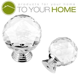 Dihl Globe Crystal Door Knobs Diamond Glass Clear Cabinet Drawer Wardrobe Handle - Picture 1 of 8