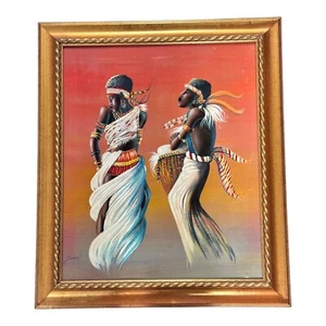 Elaine Dungill African Dancers Artist Enhanced Lithograph Canas 20 X 24 Framed - Picture 1 of 5