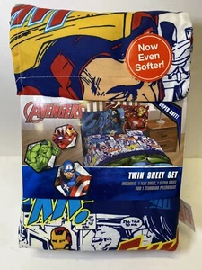 Nuovo set lenzuola gemelle Marvel Avengers BLAM BZZZZ FWOOSH ~ Iron Man, Hulk, Captain - Foto 1 di 7