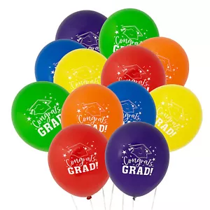 Congrats Grad 11" Latex Balloons- Graduation Party Supplies- Primary Colors, 24 - Picture 1 of 1