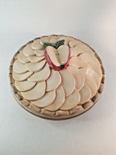 PLAT à TARTE vintage / céramique trompe l'œil Pommes avec couvercle Tampon ANDRÉ