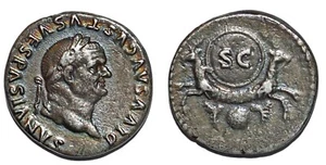VESPASIEN Denier  bouclier que soutiennent deux capricornes  +80 ROME  RCV.2569 - Imagen 1 de 1