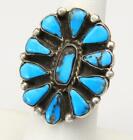 Vintage Large Sterling Silver & Turquoise Petit Point Ring Southwestern Size 8.5