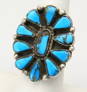 Anillo pequeño vintage grande de plata esterlina y turquesa talla 8,5 - Imagen 1 de 6