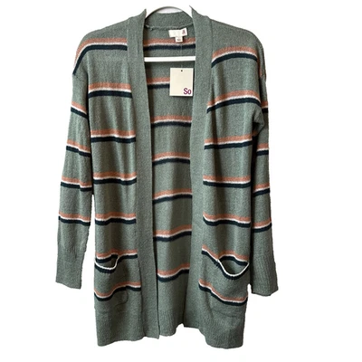 So NWT Women’s S Boho Colorful Green Aspen Stripe Open Front Cardigan Fall - Image 1 of 4