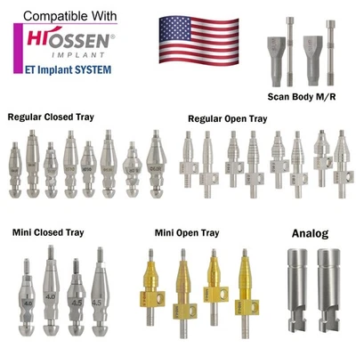 US Dental Hiossen Osstem M/R Transfer lmpression Coping Open/Closed Tray Analog