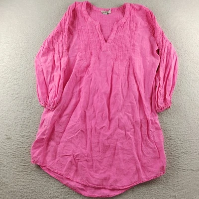 Vestido túnica de lino Vineyard Vines rosa talla mediana plisado prendedor Foto 1 de 4