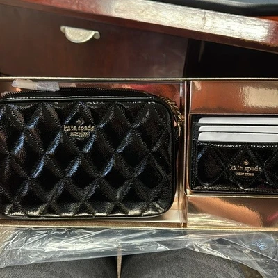 *NOVO NA CAIXA* Conjunto tiracolo Kate Spade Glimmer acolchoado couro envernizado na caixa - preto - Imagem 1 de 4