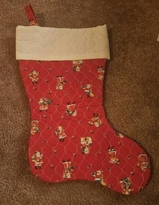 Vintage Red Christmas Stocking Handmade Quilted Santa In The Chimney Pattern  - Picture 1 of 5