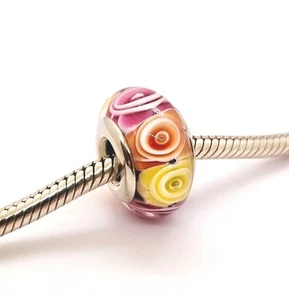🩷 Dije de cuentas de cristal de Murano rosa arco iris genuino plata de ley S925 🩷 - Imagen 1 de 8
