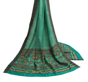 Sushila Vintage Turquoise Green Dupatta Pure Woolen Printed Long Stole Hijab - Picture 1 of 9