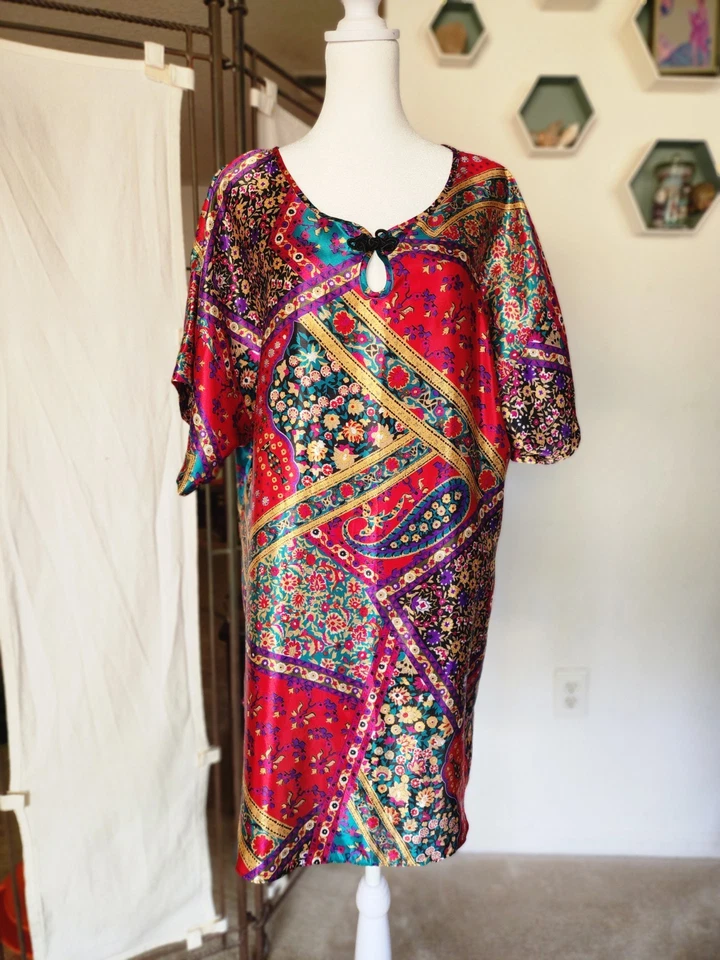 Camisón boho estilo caftán abstracto tono joya Adonna Chemise de colección EE. UU. ~ Artístico Med Foto 1 de 4