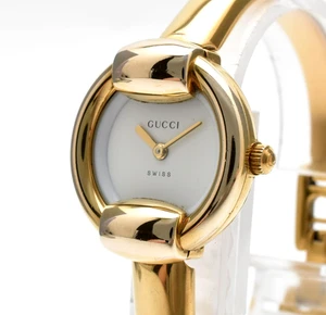 Vintage [N MINT ] Gucci 1400L Gold White Dial Round Ladies Quartz Watch JAPAN - Picture 1 of 12