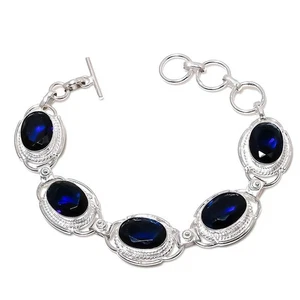 Blue Tanzanite Gemstone 925 Sterling Silver Jwelery Bracelet Size 7-8" - Picture 1 of 1