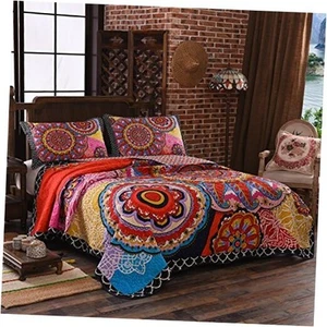 Quilt Set Size Boho 3-Piece Bedspread Coverlet Set Lightweight Queen Orange - Picture 1 of 8