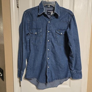 Wrangler Denim Button Down Hemd Vintage Regular Fit X-Long Tails Gr. 15 1/2-33 - Bild 1 von 7