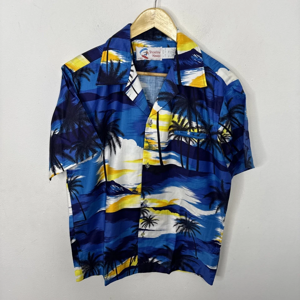 Vintage Shoreline Hawaii Men M Blue Palm Island Hawaiian Shirt  - Image 1 of 4