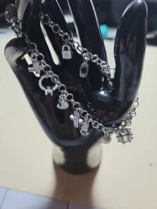 925 Sterling Silver plated Charm Bracelet With 13 Charms - Picture 1 of 7