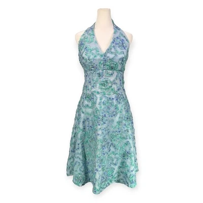 VTG SEQUIN CHIFFON COCKTAIL PROM PARTY HALTER DRESS PIN UP VAMP RETRO GLAM XXL - Image 1 of 4