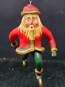 1993 Bill Jauquet Folk Americana WEIHNACHTEN Weihnachtsmann auf Eis Schlittschuhe hängendes Ornament - Bild 1 von 11