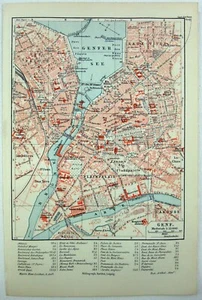 Geneva, Switzerland - Original 1905 City Map by Meyers. Antique - Picture 1 of 2