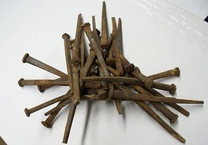 Approx. 100 (5 lbs) ANTIQUE (1800'S) SQUARE 4.5" LONG NAILS CHURCH GOOD FRIDAY - Picture 1 of 9