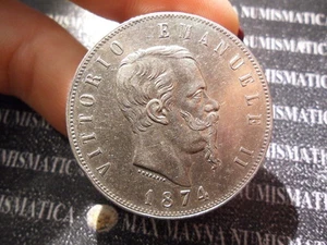 KÖNIGREICH ITALIEN VITTORIO EMANUELE II 5 LIRE 2. TYP SILBER 1874 M COD.VITEMII-29 - Bild 1 von 1