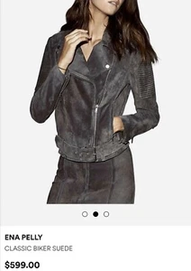 Ena Pelly Classic Suede Moto Leather Grey Biker Jacket Sz S Exc Condition $599 - Picture 1 of 11