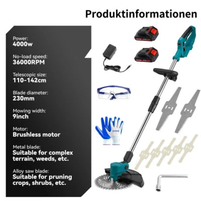 CISIVIS 900W Akku Rasentrimmer Freischneider Trimmer mit 21V 2x2,0Ah Akkus und Ladegerät