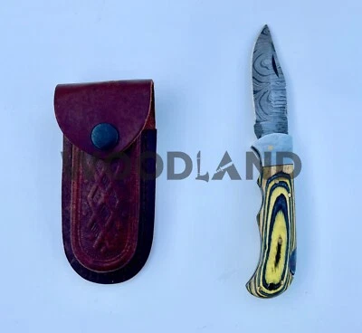 Custom handmade forged damascus hunting camping folding pocket knife - Image 1 of 4