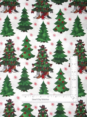 Tela de árboles de Navidad que mi vaquero me dio algodón textiles en blanco por yarda Foto 1 de 2