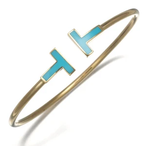 Auth Tiffany&Co. Bracelet Tiffany T Wire Turquoise Bangle 18K 750 Yellow Gold - Picture 1 of 5