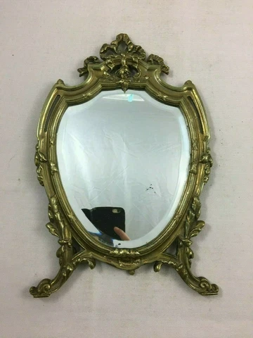 Antique French Ornate Gold Mirror with stand in Bronze Cover