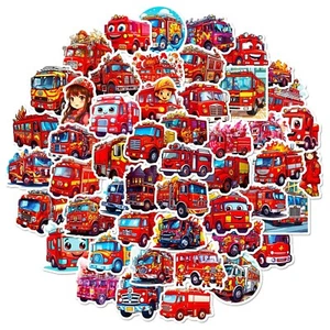 Pack of 10 Small Cute Fire Engine Stickers - Kids - Skateboard - Cars - Gift - Picture 1 of 9