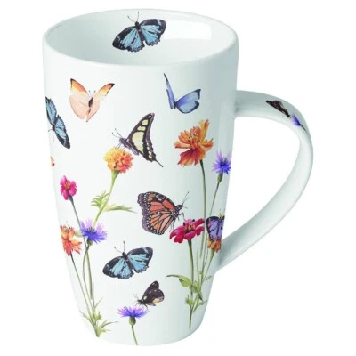 Ambiente Kaffee / Tee Tasse  Henkelbecher Porzellan groß 600ml  Schmetterlinge - Bild 1 von 3