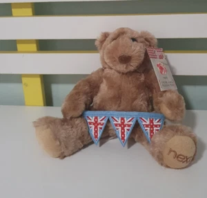NEXT TEDDY BEAR UNION JACK PLUSH TOY BUNTING WITH FLAGS 17CM TALL - Picture 1 of 3