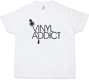 VINYL ADDICT Kids Boys T-Shirt Club Disco Retro Music turntable DJ MC Disc Mint - Picture 1 of 1