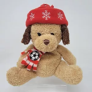 Invierno Cachorro Perro Peluche Animal 11" Sentado Bufanda y Vellón Sombrero Fútbol - Imagen 1 de 7