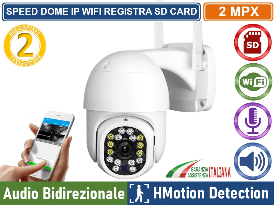 TELECAMERA WIFI IP MINI SPEED DOME 2 MP 1080P REGISTRA CON SD CARD IP66 - Immagine 1 di 3