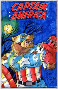 Original Hand-Drawn Dan Nokes Sketchcover One-of-a-Kind Captain America Werewolf - Picture 1 of 5